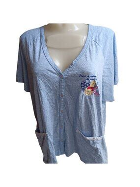 Large Disney Winnie The Pooh Blue Button-Up Sleep Top With Pockets Loungewear